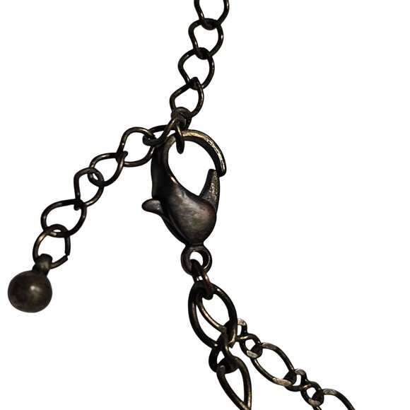 Elegant Beaded Bronze Chain Double Strand Necklace Blue Glass Wooden Beads Women - Picture 4 of 6